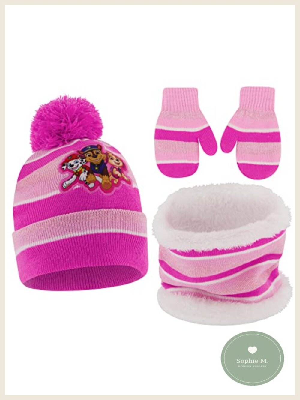 Toddler Winter Hat Scarf Mittens Set Sherpa Lined Paw Patrol